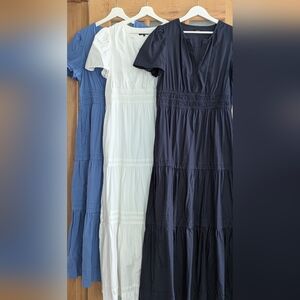 Quince Tiered Maxi Dress in Navy, White, and True Blue